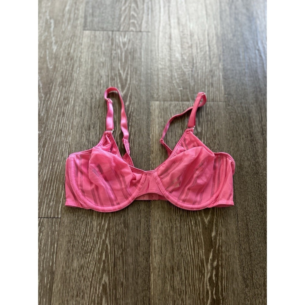 Vintage Hot Pink Striped Sheer Underwire Bra Y2K 90s Coquette